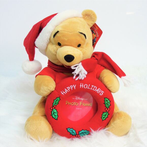 Disney Christmas WINNIE THE POOH Santa Bear Plush + FRAME 12" Stuffed Animal - Picture 1 of 8